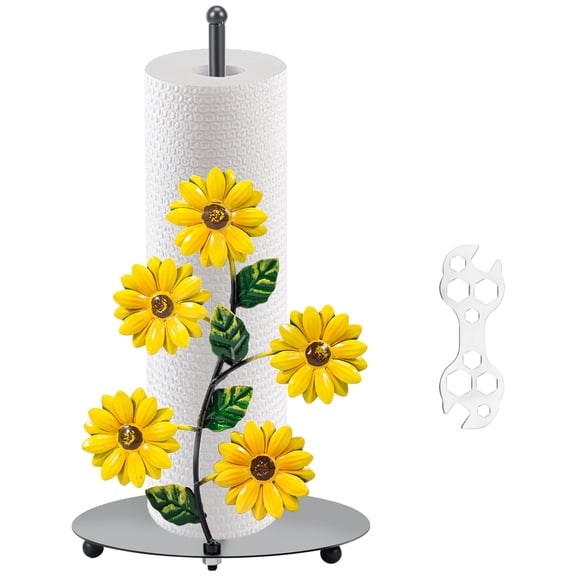 Iron Kitchen Roll Holder With Sunflower Decor Compact Vintage Paper Towel Stand for Home Dining Room