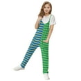 thumbnail image 3 of JTSRKL Girls Striped Jumpsuits Cute Summer Sleeveless Spaghetti Strappy Long Pants Kids Overalls Loose Fit Casual Color Block Print Rompers with Side Pockets Dark Green 5-6 Years, 3 of 9