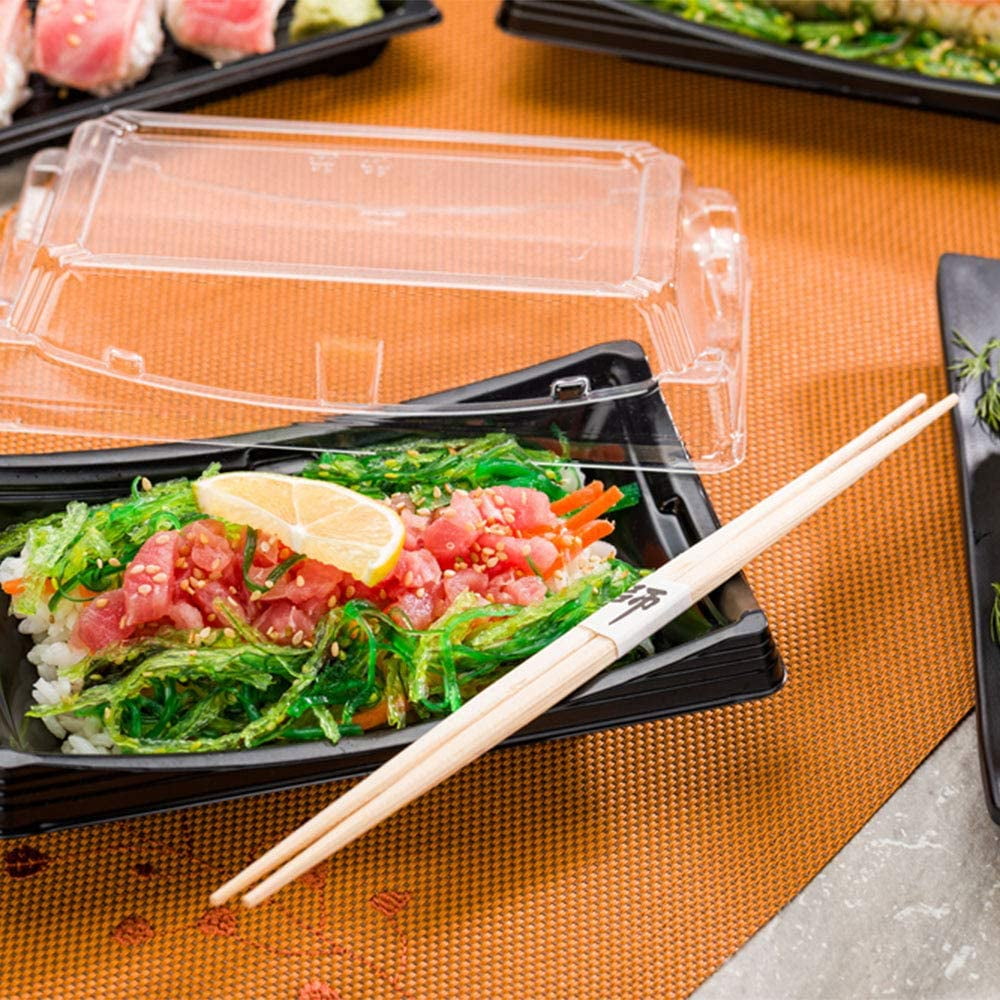 Restaurantware Rectangle Black Plastic Medium Take Out Sushi Tray - with  Clear Lid - 6 3/4 x 3 3/4 x 2 - 100ct Box - Roku - Restaurantware