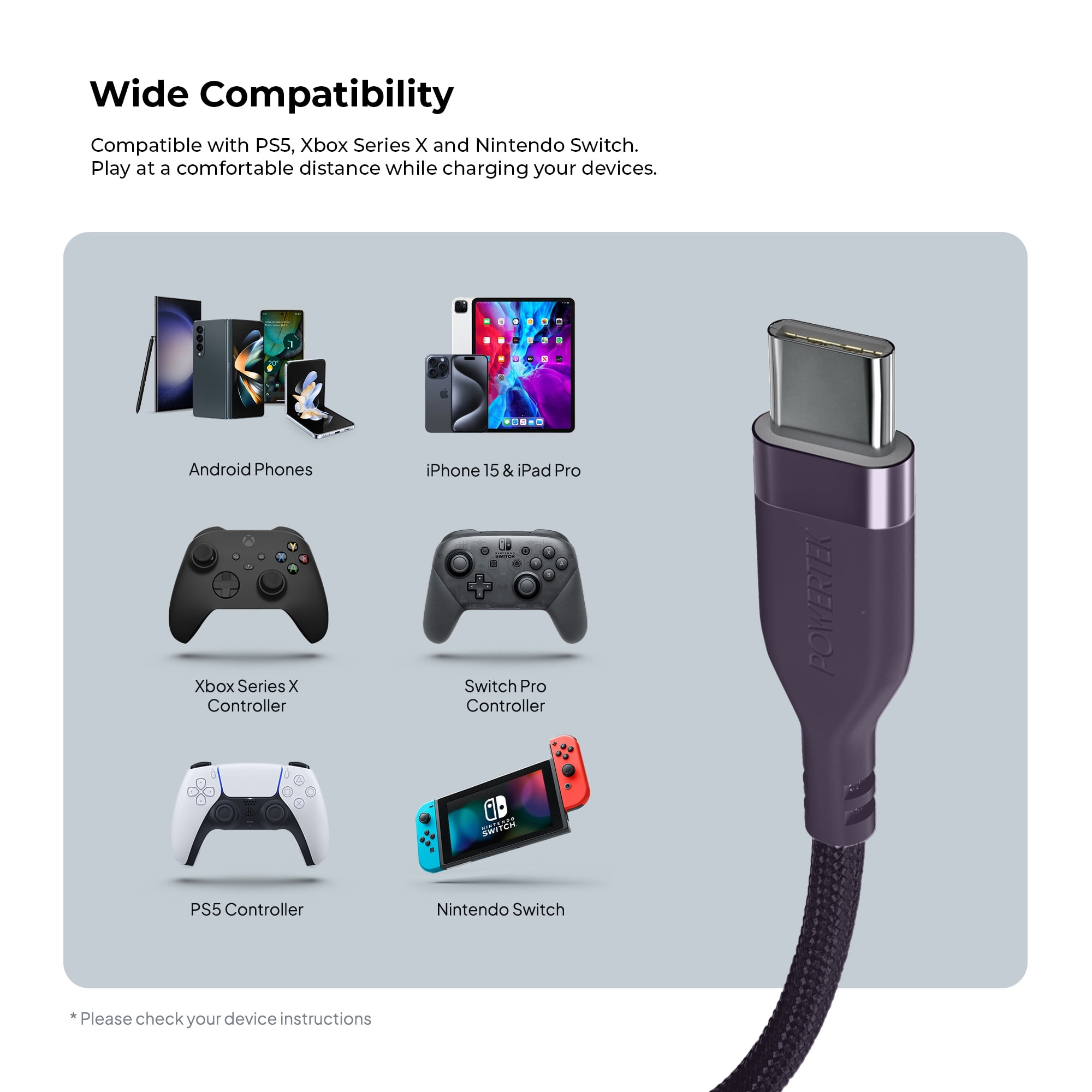 Liquipel Powertek Premium Braided USB-A to USB-C Cable - Purple