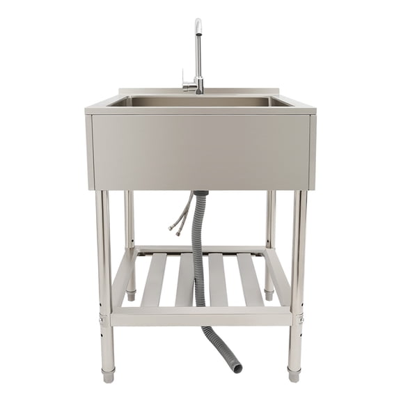 Stainless Steel Utility Sink with Faucet, 25 inch Free Standing Single Bowl Kitchen Sink with Bottom Shelf for Restaurant, Garage, Laundry, Silver