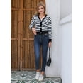 thumbnail image 3 of Scacto Women Striped Sweater Lightweight Knitted Cropped Cardigan Jacket Y2k V-Neck Button Down Loose Open Front Knitwear, 3 of 6