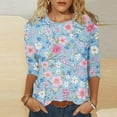 thumbnail image 2 of Floral Tops for Women 3/4 Length Sleeve T Shirts Tshirts Casual Crew Neck Graphic Tees Spring Fall Summer Clothes (XL, Light Blue), 2 of 5