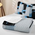 thumbnail image 4 of Castle Fairy Minimalist Geometric Block Quilt Full 3-Piece,Watercolor Vertical Streak Full Bedspread Sets,Black Skyblue Ash,1 Coverlet and 2 Pillowcases, 4 of 7
