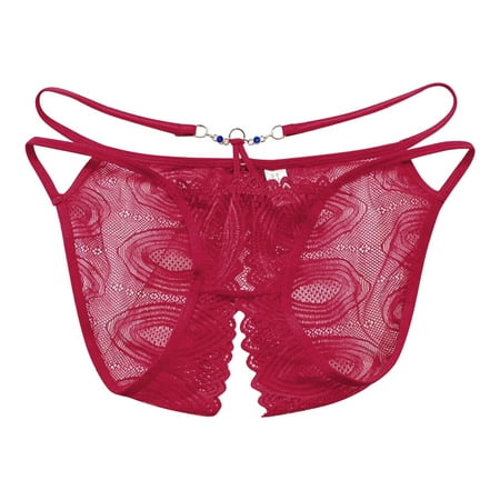 

Tummy Control Underwear Mid Waist Ultra Thin See Through Transparent Hollow Lace Open Crotch Women s Panties Red One Size