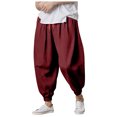 thumbnail image 1 of Ketyyh-chn99 Men's Casual Linen Pants Summer Beach Men's Loose Cotton Linen Large Size Harem Casual Pants Size for 5XL,Wine, 1 of 6