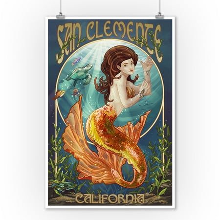 Flowers San Clemente San Clemente, California - Mermaid - Lantern Press Poster (9x12 Art Print, Wall Decor Travel Poster) ()