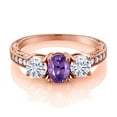 thumbnail image 2 of Gem Stone King 18K Rose Gold Plated Silver 3-Stone Ring Amethyst Moissanite(1.87 Cttw) (Size 6), 2 of 4