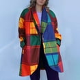 thumbnail image 2 of Women Fall Jacket Rainbow Plaid Wool Coat Fashion Long Sleeve One Button With Pocket Trendy Coat, 2 of 9