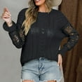 thumbnail image 5 of Casual Sweaters Womens Lace Patchwork Long Puff Sleeve Round Neck Mesh Hollow Out Knitted Tops Solid Pullover Shirts, 5 of 5