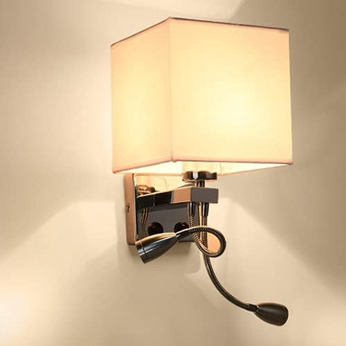 E27 Square Fabric Wall Lamp Led Spring Adjustable Lamp Arm Wall Light with Switch Bedroom Reading Light Living Room Cafe Corridor Lights