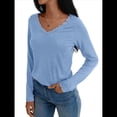 thumbnail image 2 of Camisetas con Cuello en V para Mujer, Blusas de Encaje de Larga, Holgadas, Elegantes e Informales, para Otoño e Invierno, A . Azul L, 2 of 8