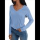 thumbnail image 2 of Camisetas con Cuello en V para Mujer, Blusas de Encaje de Larga, Holgadas, Elegantes e Informales, para Otoño e Invierno, A . Azul L, 2 of 8