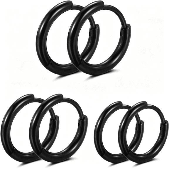 DESIGNICE Black Hoop Earrings for Men 8Mm 10Mm 12Mm-Surgical Stainless Steel Hypoallergenic Mens Small to Medium Hoop Earrings Set(3 Pairs)