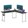 thumbnail image 3 of Techni Sport Warrior L-Shaped Gaming Desk with Headphone Holder and Shelving, Black, 3 of 15