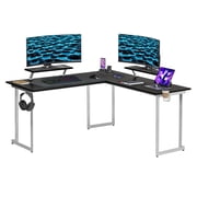Techni Sport Warrior L-Shaped Gaming Desk with Headphone Holder and Shelving, Black