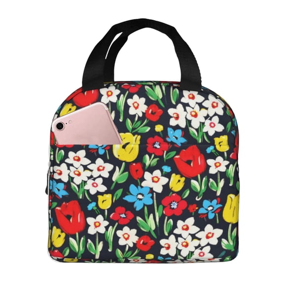 Floral Pattern Lunch Bag Reusable Thermal Lunch Box with Handle for Women and Men