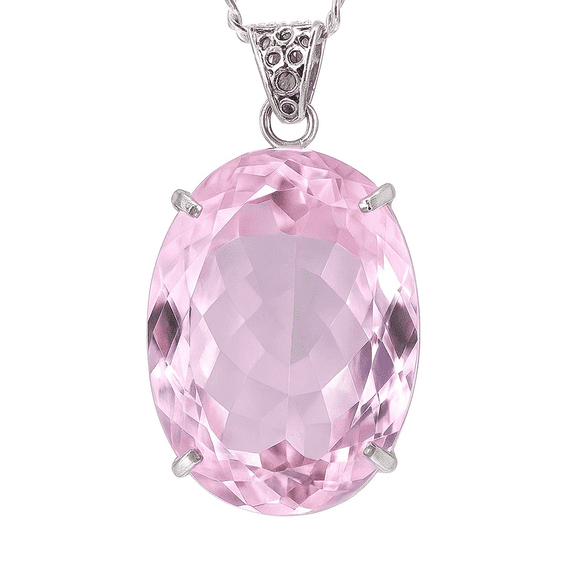 Lab-Grown Pink Sapphire 925 Sterling Silver Oval Stone Pendant, 95 Carat