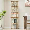 thumbnail image 1 of Flycity 5 Tier Rotating Bookshelf, 360° Display Rotating Bookcase Corner Storage Rack with Special Visible Partition Storage, Gold, 1 of 8