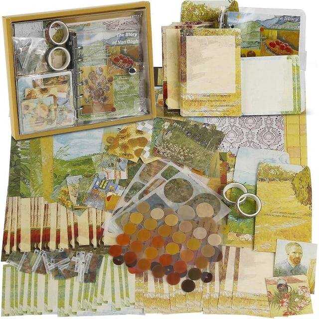 Vintage Scrapbook Accessory Set, Retro-aesthetic Diary Kit with A6 Grid Notebook, Vintage Journaling Scrapbook Diary Accessories Sticker Washi Tape fo