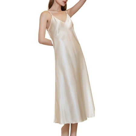 

Paille Ladies Night Gowns Sleeveless Sleep Dress Adjustable Straps Nightgowns Lounge Nightshirt Pajama Champagne S