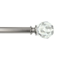 Lumi 3/4" Brushed Nickel Faceted Crystal Single Curtain Rod, 66-120"
