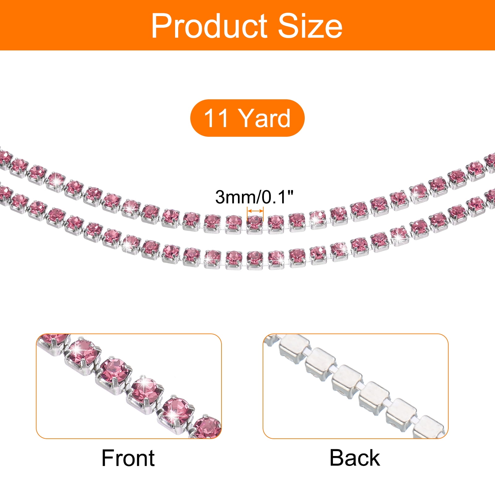Unique Bargains Elegant Crystal Rhinestone Chain Trim for Craft Projects Rose Red