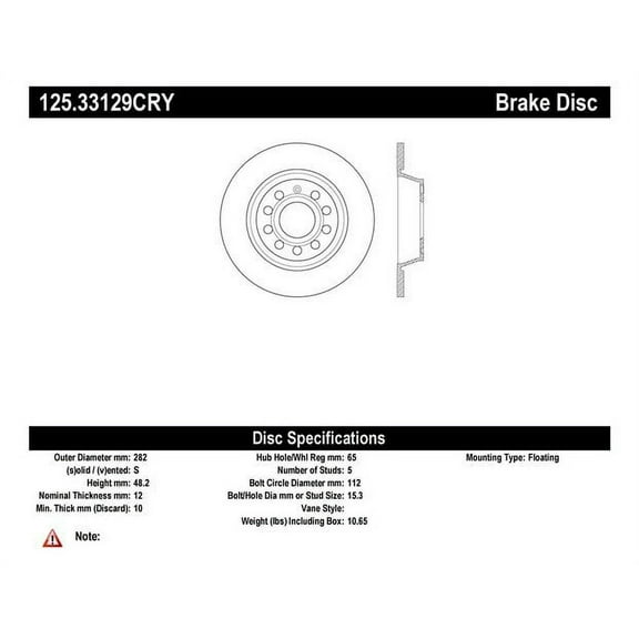 Centric Parts Disc Brake Rotor P/N:125.33129 Fits select: 2011-2018 VOLKSWAGEN TIGUAN, 2009-2017 VOLKSWAGEN CC