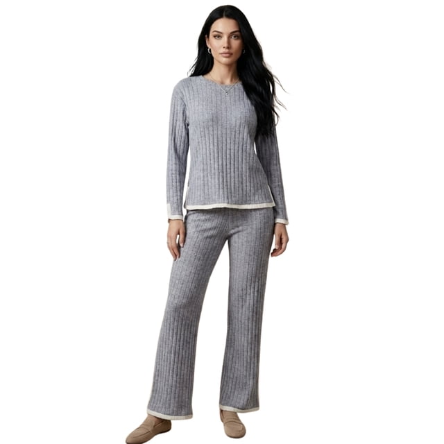 Conjunto de Suéter y Pantalón Acanalado Diseño Elegante y Versátil para Mujer