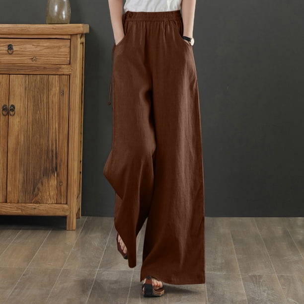 WILLBEST Pantalones Casuales para Mujer, Holgados, de Pierna Ancha, Cintura Alta, Rectos, Estilo Retro Literario, para Uso Diario. Grande