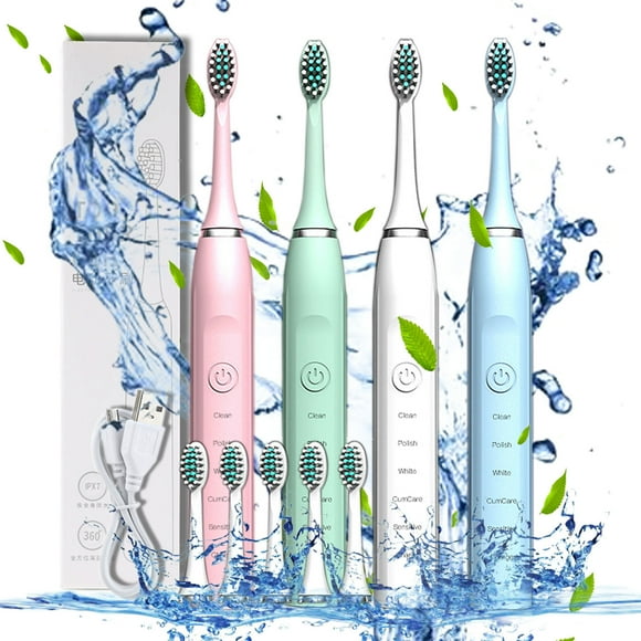 Xihbxyly Cepillo de Dientes Eléctrico, 5 Modos de Limpieza, 6 Cabezales de Repuesto, Temporizador Inteligente, Resistencia Al Agua Ipx7, Recargable Por Usb, Eliminación Profunda de Manchas, 180 Días