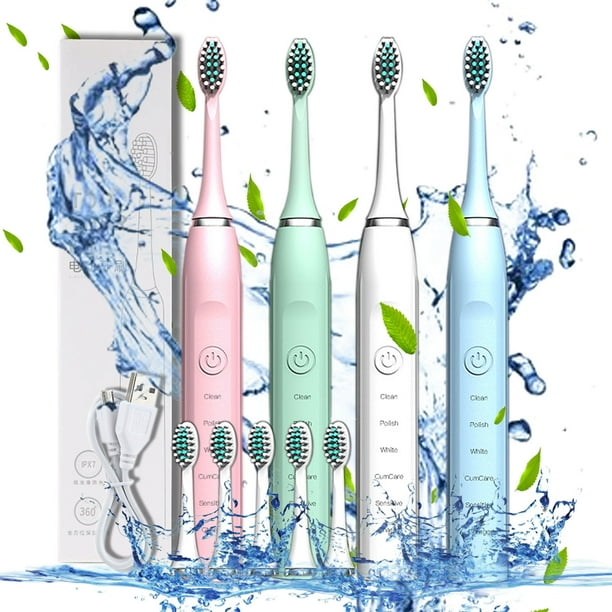 Cepillo de dientes eléctrico con 6 cabezales de cepillo y 5 modos - 45000/min, temporizador inteligente de 20 segundos, impermeable IPX7, recargable USB, batería de 180 días