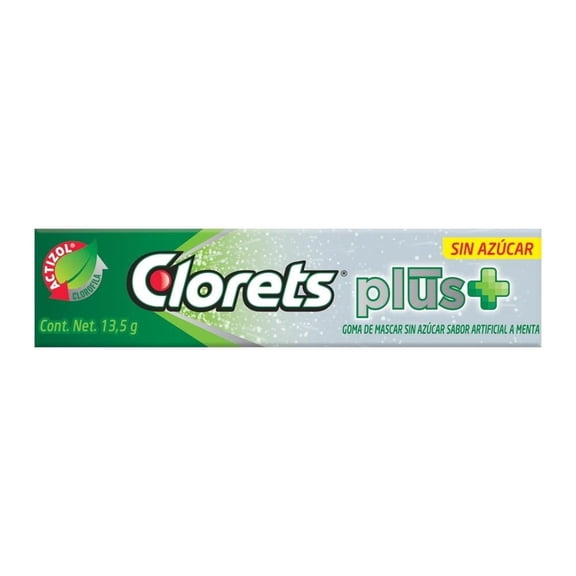 Goma de mascar Clorets Plus + sin azúcar sabor a menta 5 pzas