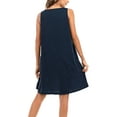 thumbnail image 1 of MAWCLOS Robe d'Été Femme Col en U Courte Mini Robes Sans Manches Robe T-Shirt Décontractée Vacances Imprimé Pissenlit Bleu Marine m, 1 of 5