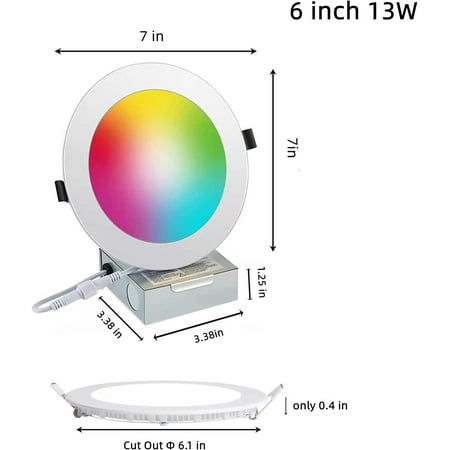 

DTLYH Recessed Lighting 6 Inch - Recessed Led Light Fixtures with WiFi RGB Color Changing Slim Smart Led Downlight with Junction Box 13W 1100LM Compatible Alexa/Google Assistant (2 Pack)