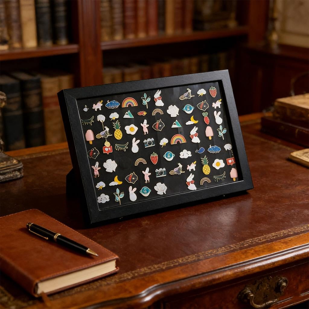 Giaone Elegant Fabric Lined Badge Holder Built Using And Wood With Stable Desktop Stand