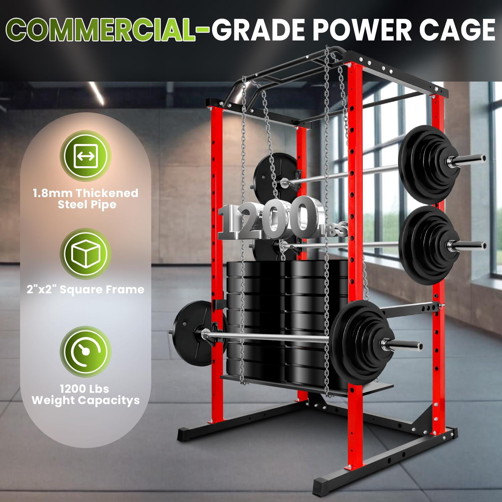44.1 In L X 45.7 In W X 81.5 In H Gym Power Cage,Red Squat Rack With 661 Lbs Capacity,16 Position Height Adjustment And Protection Frame,Red Power Cage For Weightlifting Or Glute Training,Red