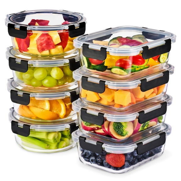 Sorbus Round, Rectangular Glass Meal Prep Containers Set of 8 with Airtight Lids (16pcs)