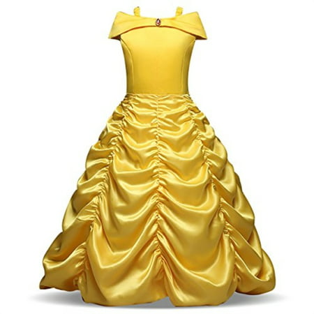 Enterlife Little Girls' Belle Princess Dress Off Shoulder Layered Disney Dress Up Halloween