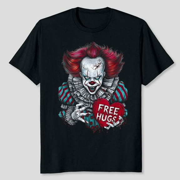 Free a Hugs Scary Clown Valentine Horror Character T-Shirt, Men's And Women's Graphic Tee 100% Cotton by TBun, Full Sizes S-5XL