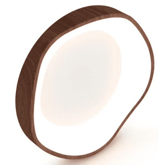 24W Modern LED Flush Mount Ceiling Light, Wood Grain Finish with Metal Frame, 120V, Non-Dimmable, Round Close to Ceiling Light Fixture for Bedroom Kitchen Living Room Hallway  RLB