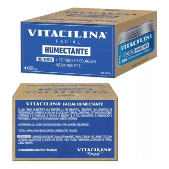 Crema Facial Humectante Vitacilina 100g con Retinol y Péptidos de Colágeno | Hidratación Profunda Antiarrugas | Skincare Diario Reafirmante para Piel Seca o Mixta | Dermatológicamente Probada