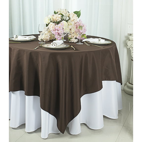 Wedding Linens Inc. 72" x 72" Square Polyester Table Overlays Toppers - Chocolate