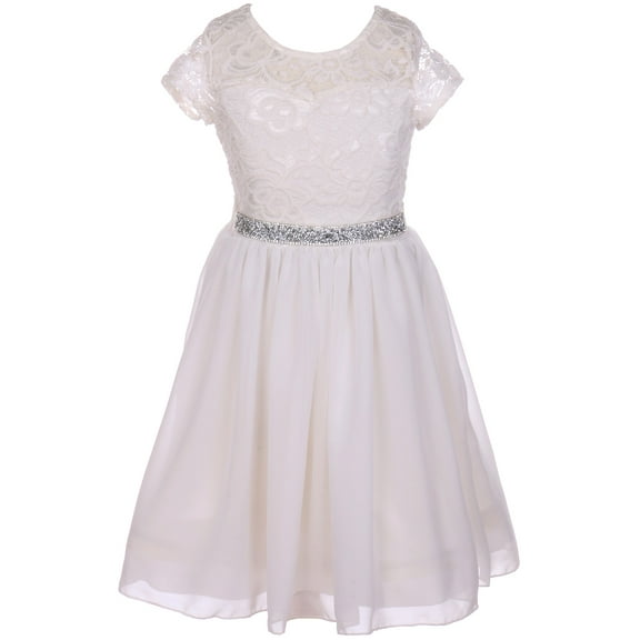 Little Girl Cap Sleeve Lace Top Chiffon Holiday Easter Flower Girl Dress (20JK53S) Off White 2