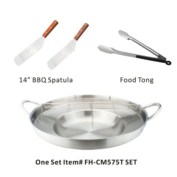 ARC USA 575 Set Stainless Steel Comal Cazo with Clip Barbecue Scraper and Oil Filter Rack