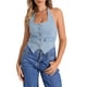 thumbnail image 1 of TOP DE CORSET DE DENIM PARA MUJERES INSPIRE CHIC CON BOTONES Y CUELLO HALTER, CHAQUETA DE DENIM, TALLA L, AZUL CLARO, 1 of 1