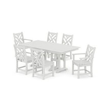POLYWOOD Chippendale 7-Piece Farmhouse Dining Set in White