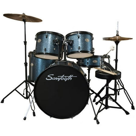 Drum Black Sparkle - Rise by Sawtooth Full-Size Student Drum Set with Hardware and Zildjian Cymbals, Storm Blue Sparkle