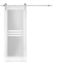 Modern Barn Door 36 x 80 inches Opaque Glass 4 Lites / Mela 7222 White Silk / Stainless Steel 6.6FT Rail Track Set / Solid Panel Interior Doors