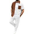 thumbnail image 3 of StSilkitty Men's 2 Piece Outfits Color Block Button down Short Sleeve Collared Shirts and Pants Sets Cotton Linen Casual Set, 3 of 7